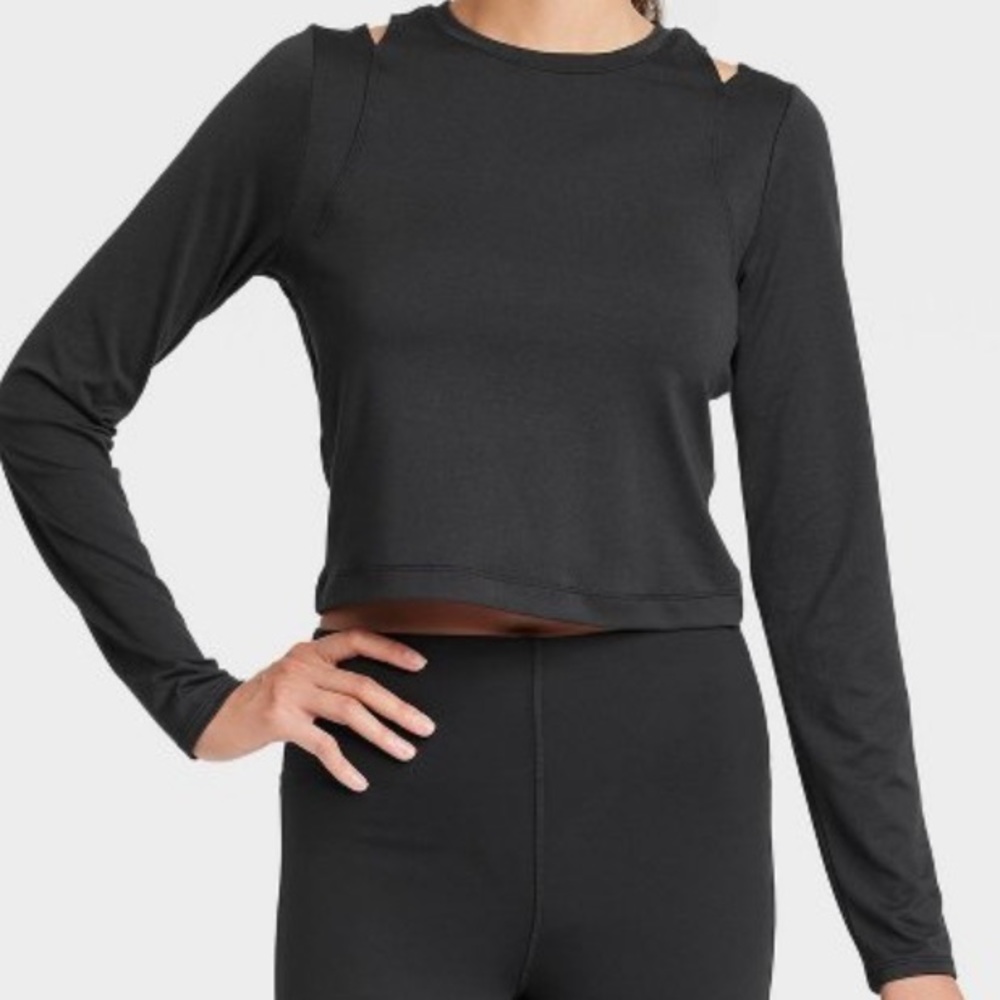 Women's Long Sleeve Cropped Top - All in Motion™ Black XXL.           NWT